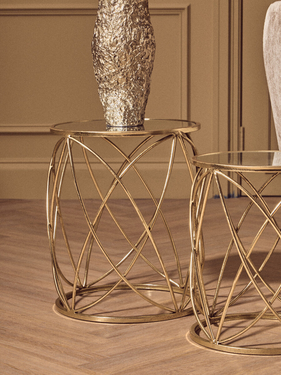Arcana Gold Finish Set of 2 Side Tables with Mirror Top