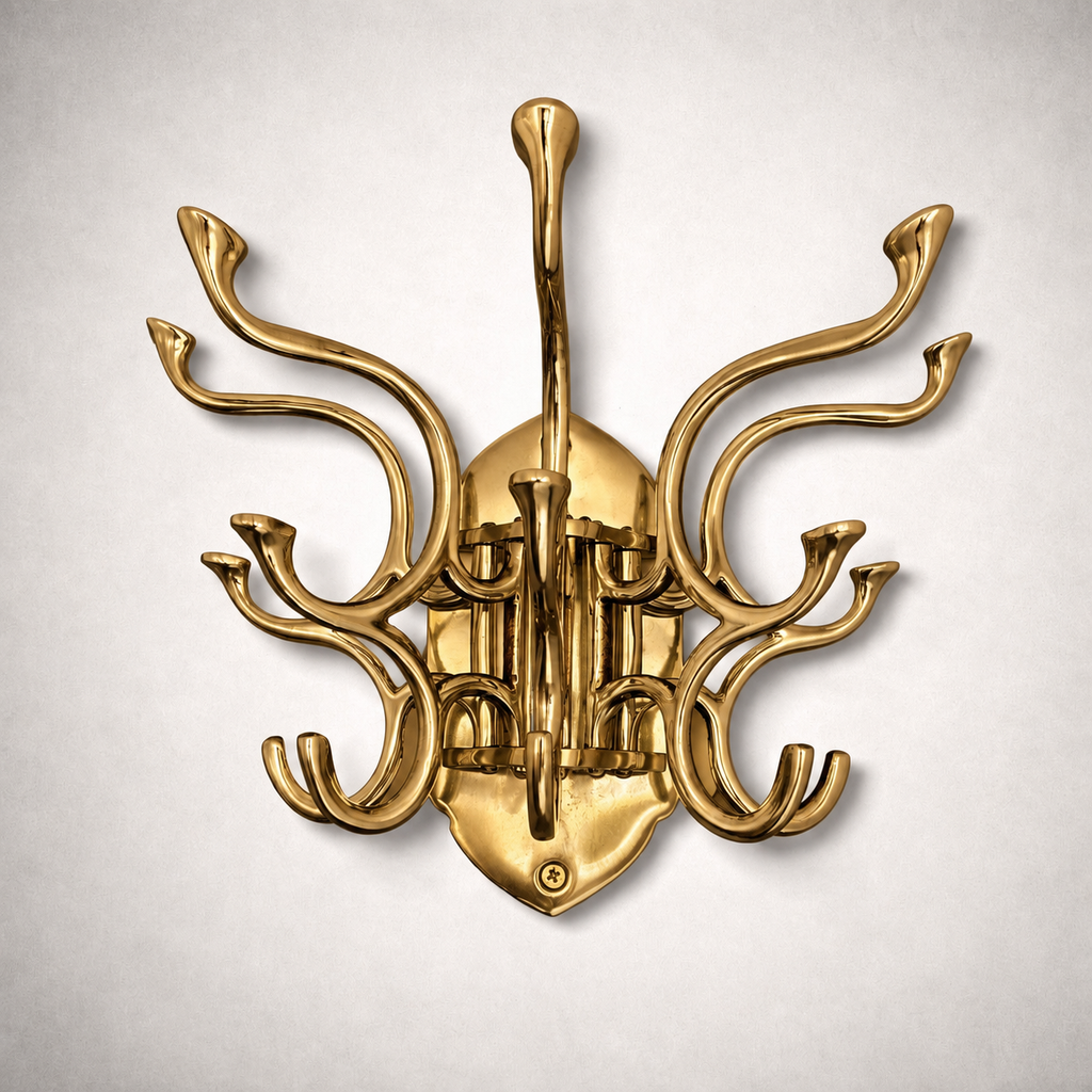 Metal Swivel Coat Rack | 5 Hook Wall Hanger | Solid Brass, Black or Chrome