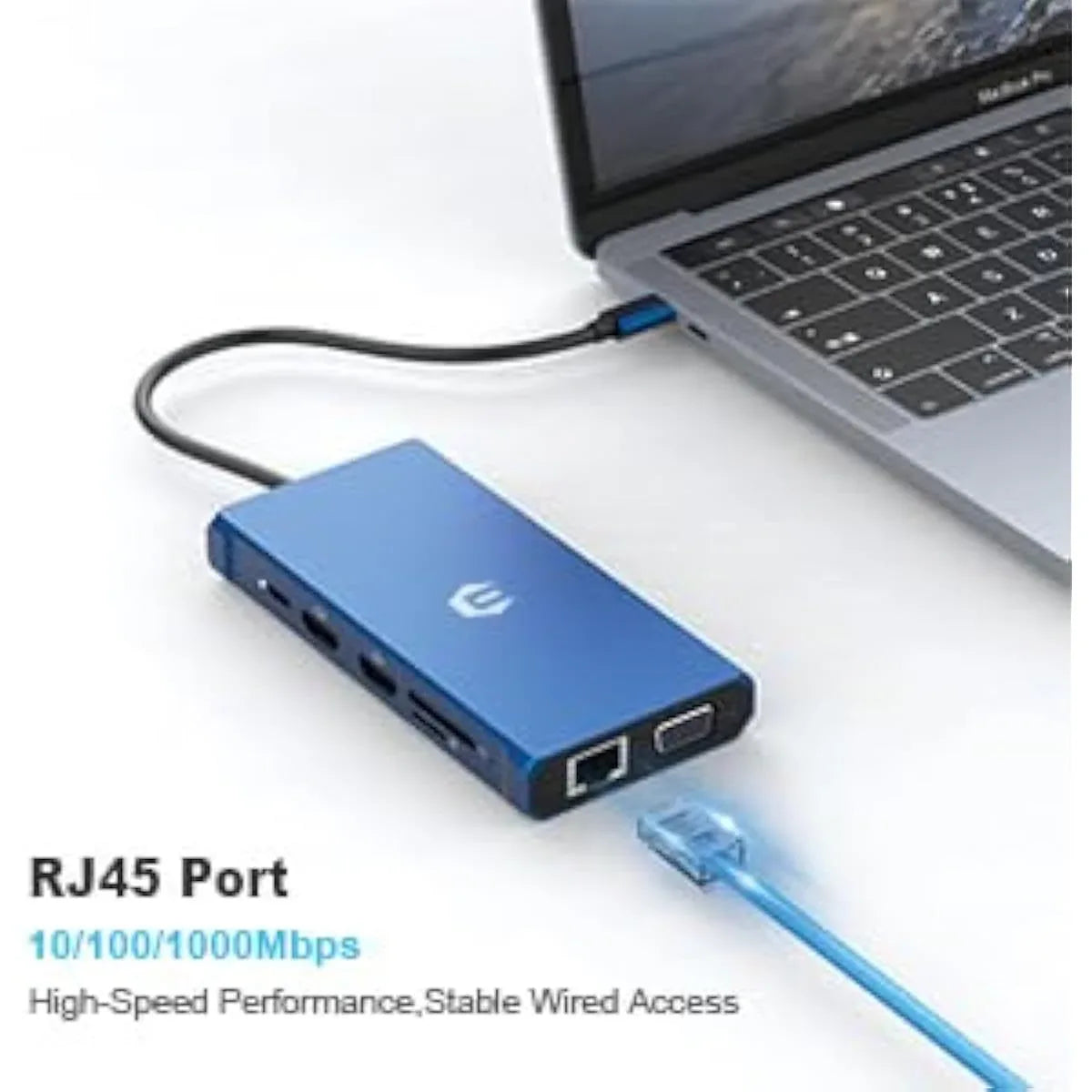 12-in-1 USB-C Docking Station Triple Display HDMI DP VGA GB Ethernet PD Hub Blue