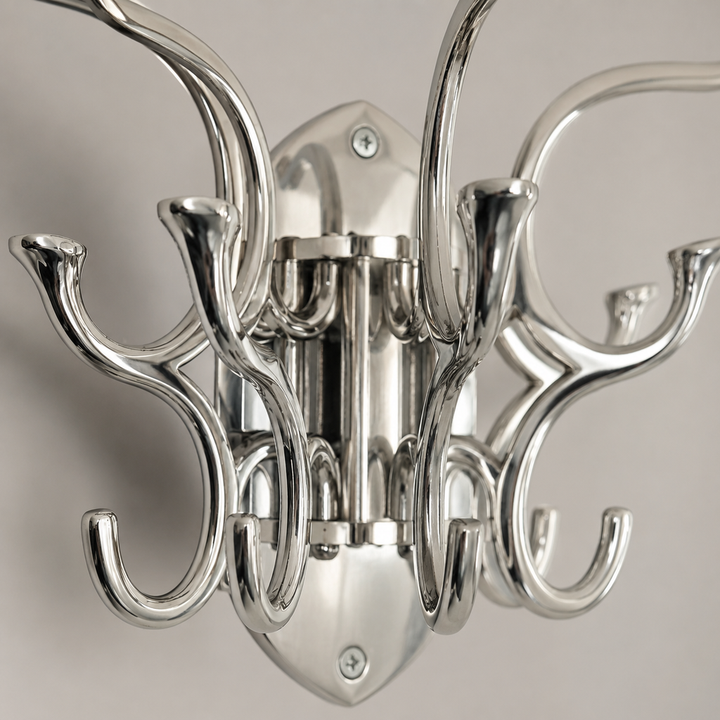 Metal Swivel Coat Rack | 5 Hook Wall Hanger | Solid Brass, Black or Chrome