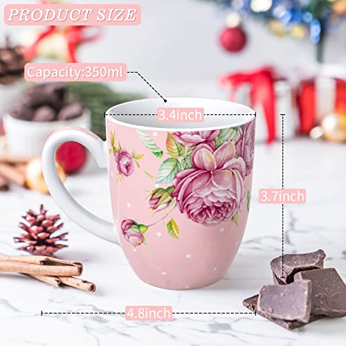 London Boutique Mugs Cups Gift Set China Mugs Set of 4 Vintage Shabby Chic Flora 4 Colours Gift for Women 350ml (Roses)