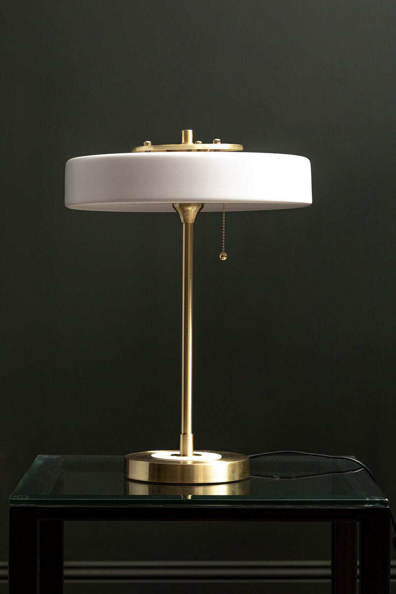 White Shade with Gold Finish Frame Table Lamp | Rogano
