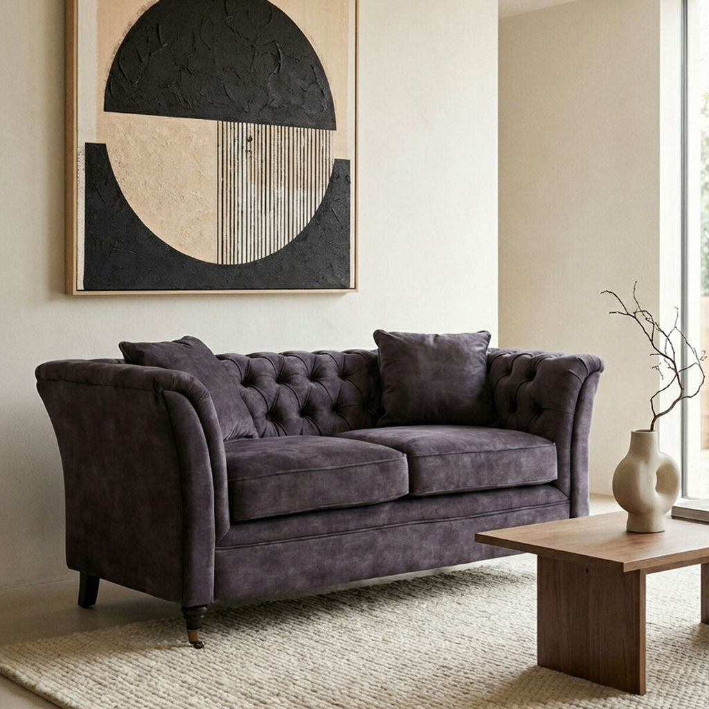Sabrina Grey Velvet Fabric 2 Seater Sofa