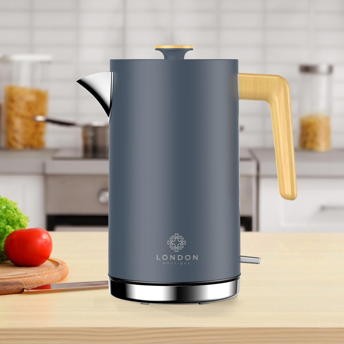 London Boutique Electric Kettle, Stainless Steel kettles Electric, Cordless Fast Boil Electric kettle with Wood Effect, Boil Dry Protection, Anti-Scale Filter, UK Strix Controller,3KW