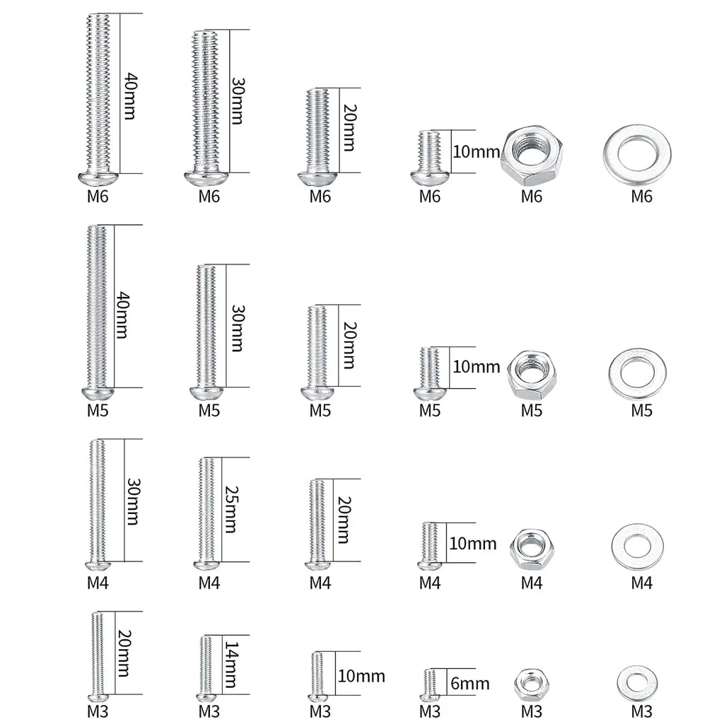 1080 Piece Metric Screws Nuts and Washers Assortment Kit M3 M4 M5 M6 Zinc Plated