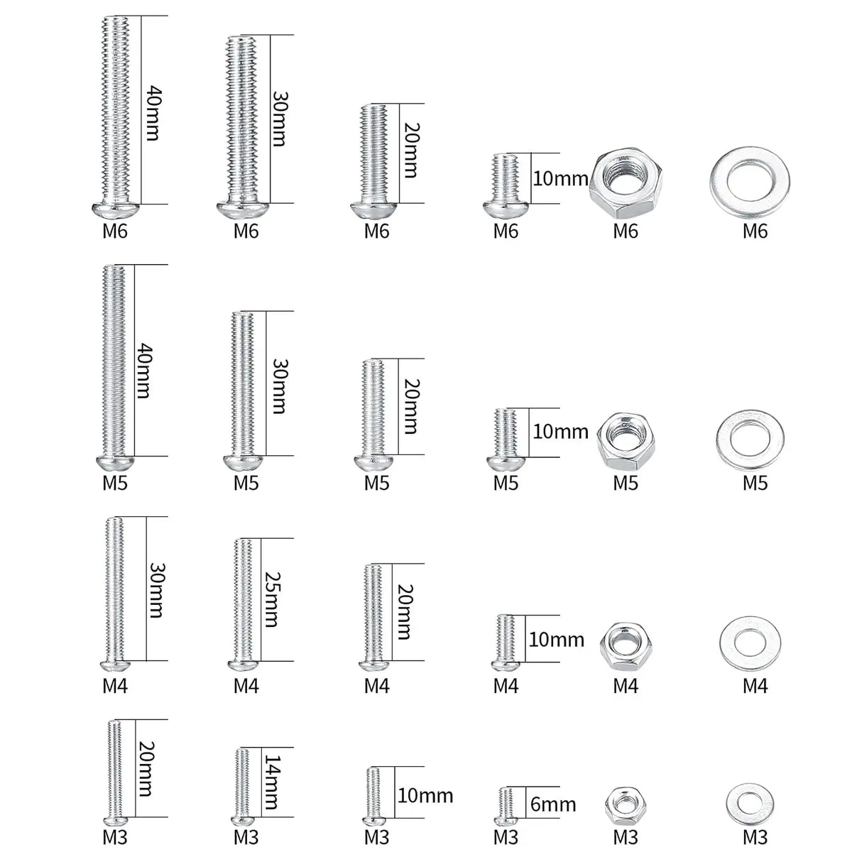 1080 Piece Metric Screws Nuts and Washers Assortment Kit M3 M4 M5 M6 Zinc Plated