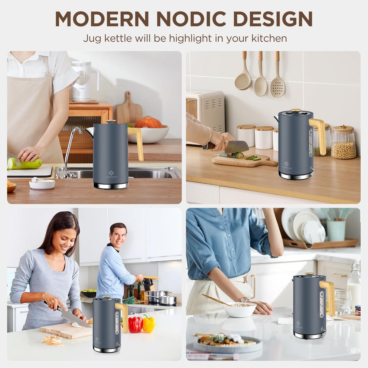 London Boutique Electric Kettle, Stainless Steel kettles Electric, Cordless Fast Boil Electric kettle with Wood Effect, Boil Dry Protection, Anti-Scale Filter, UK Strix Controller,3KW