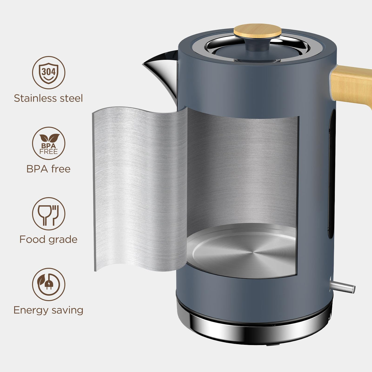 London Boutique Electric Kettle, Stainless Steel kettles Electric, Cordless Fast Boil Electric kettle with Wood Effect, Boil Dry Protection, Anti-Scale Filter, UK Strix Controller,3KW