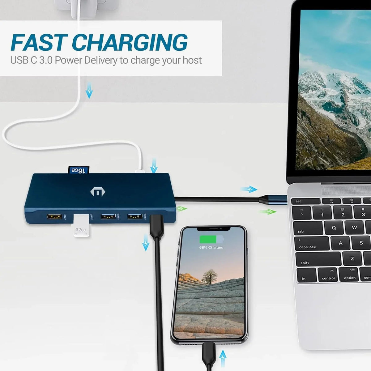 12-in-1 USB-C Docking Station Triple Display HDMI DP VGA GB Ethernet PD Hub Blue