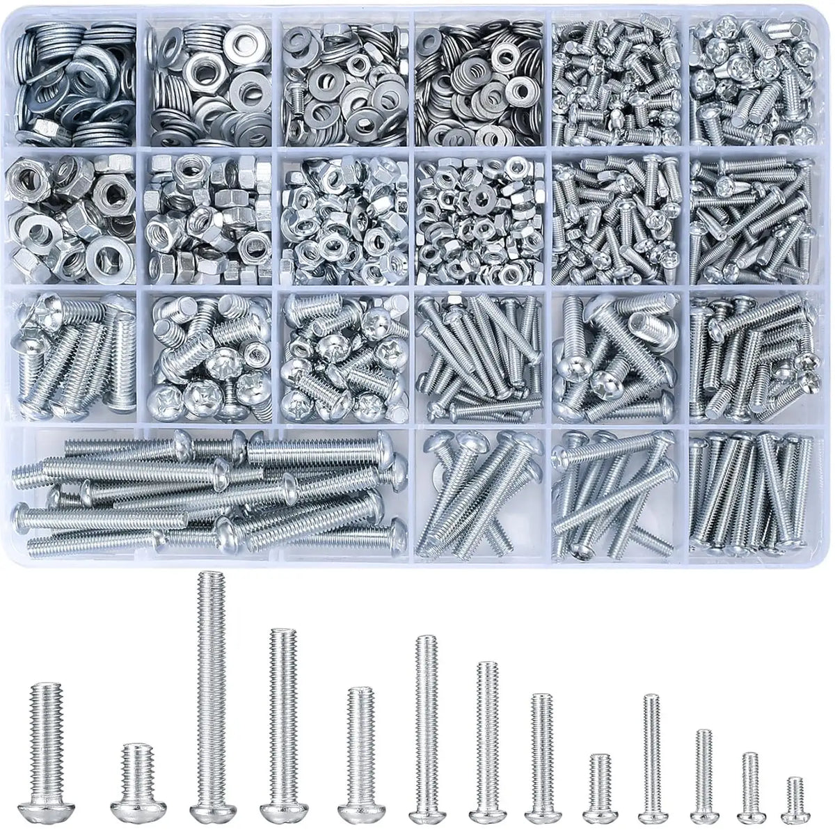 1080 Piece Metric Screws Nuts and Washers Assortment Kit M3 M4 M5 M6 Zinc Plated