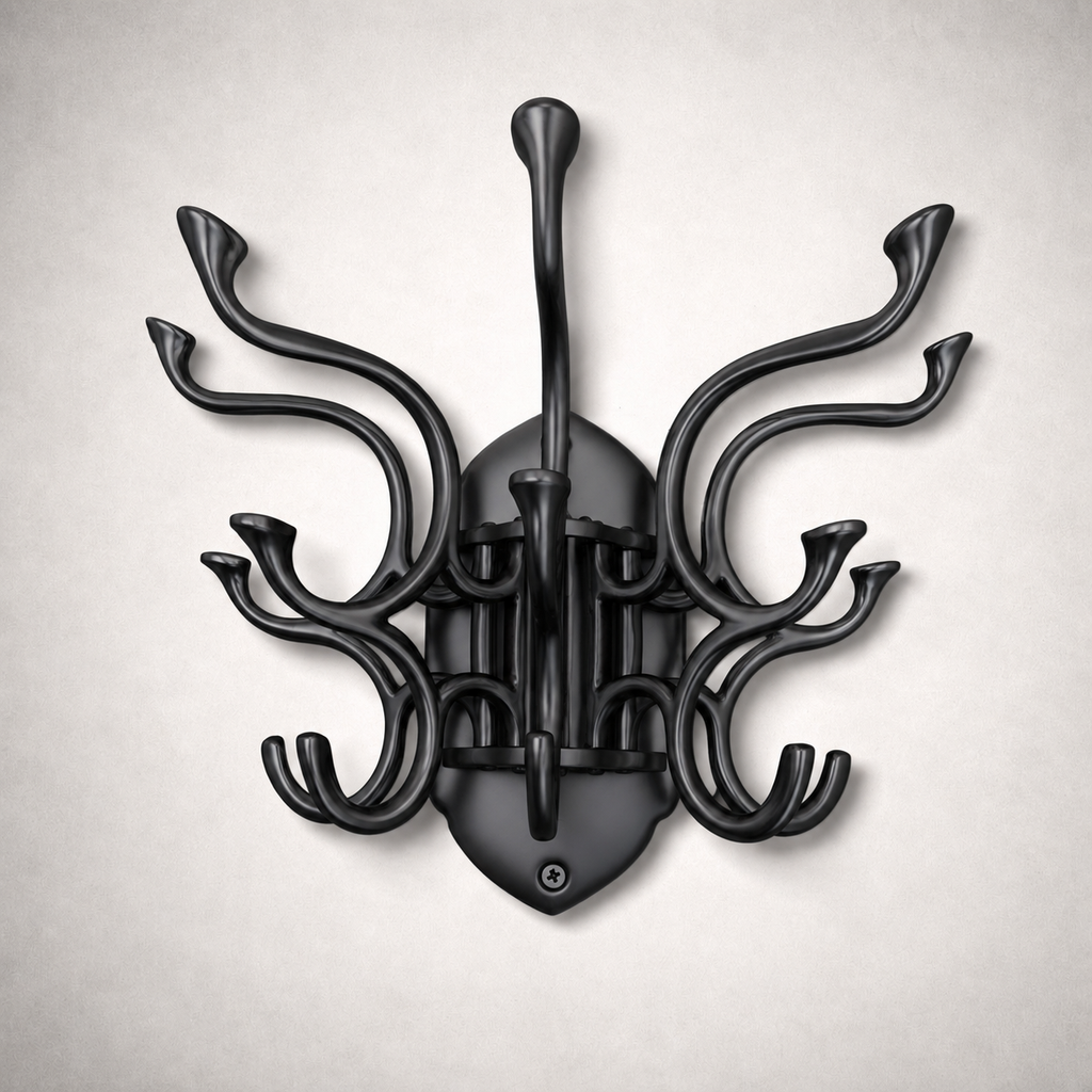 Metal Swivel Coat Rack | 5 Hook Wall Hanger | Solid Brass, Black or Chrome