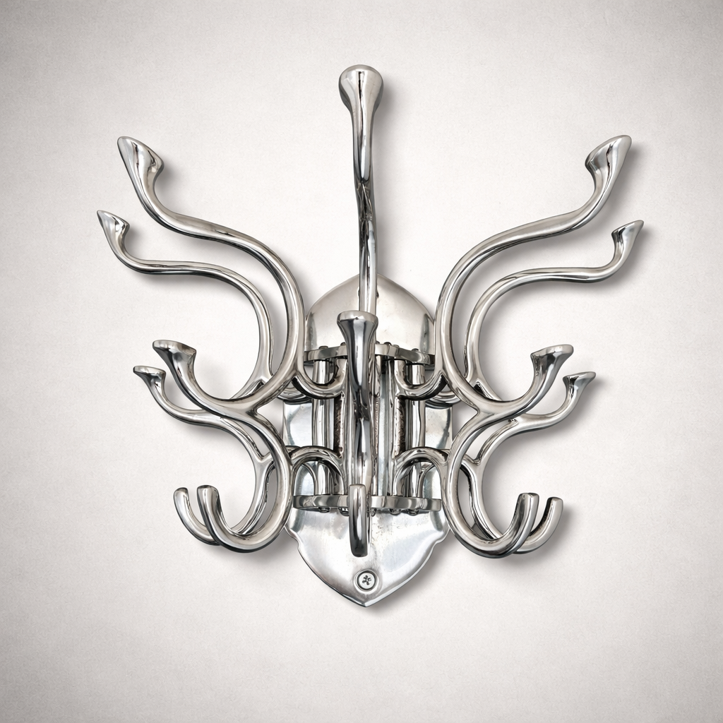 Metal Swivel Coat Rack | 5 Hook Wall Hanger | Solid Brass, Black or Chrome