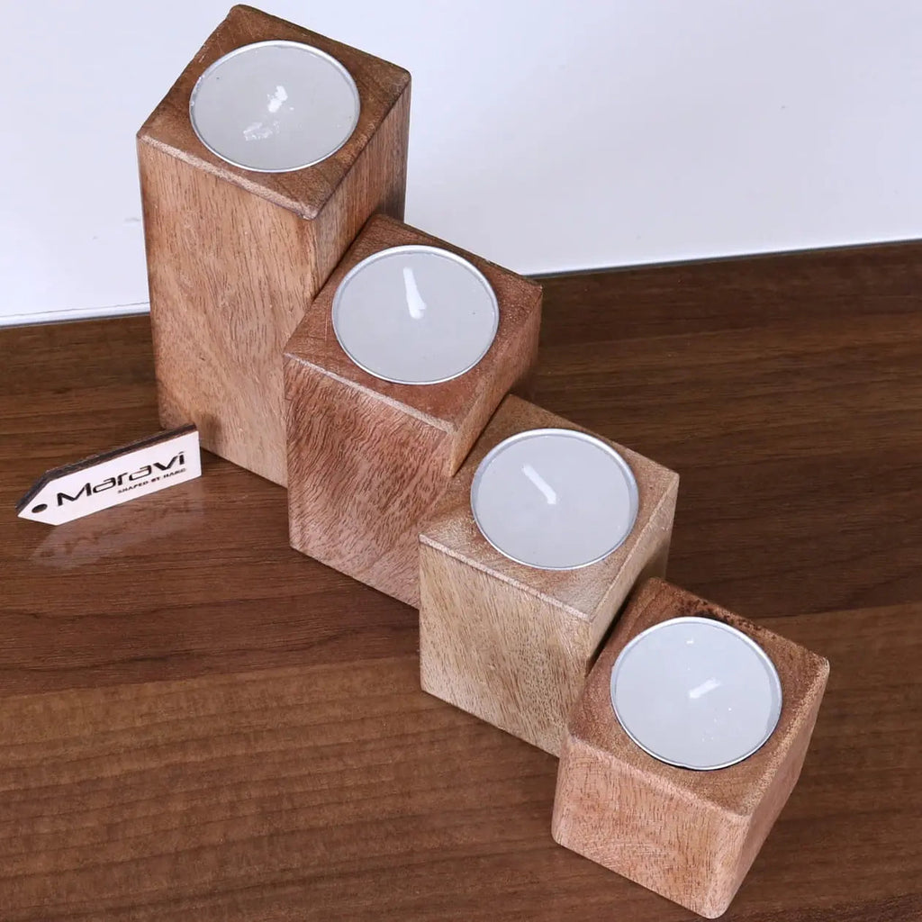 Bure Wooden Tea Light Holders Set of 4
