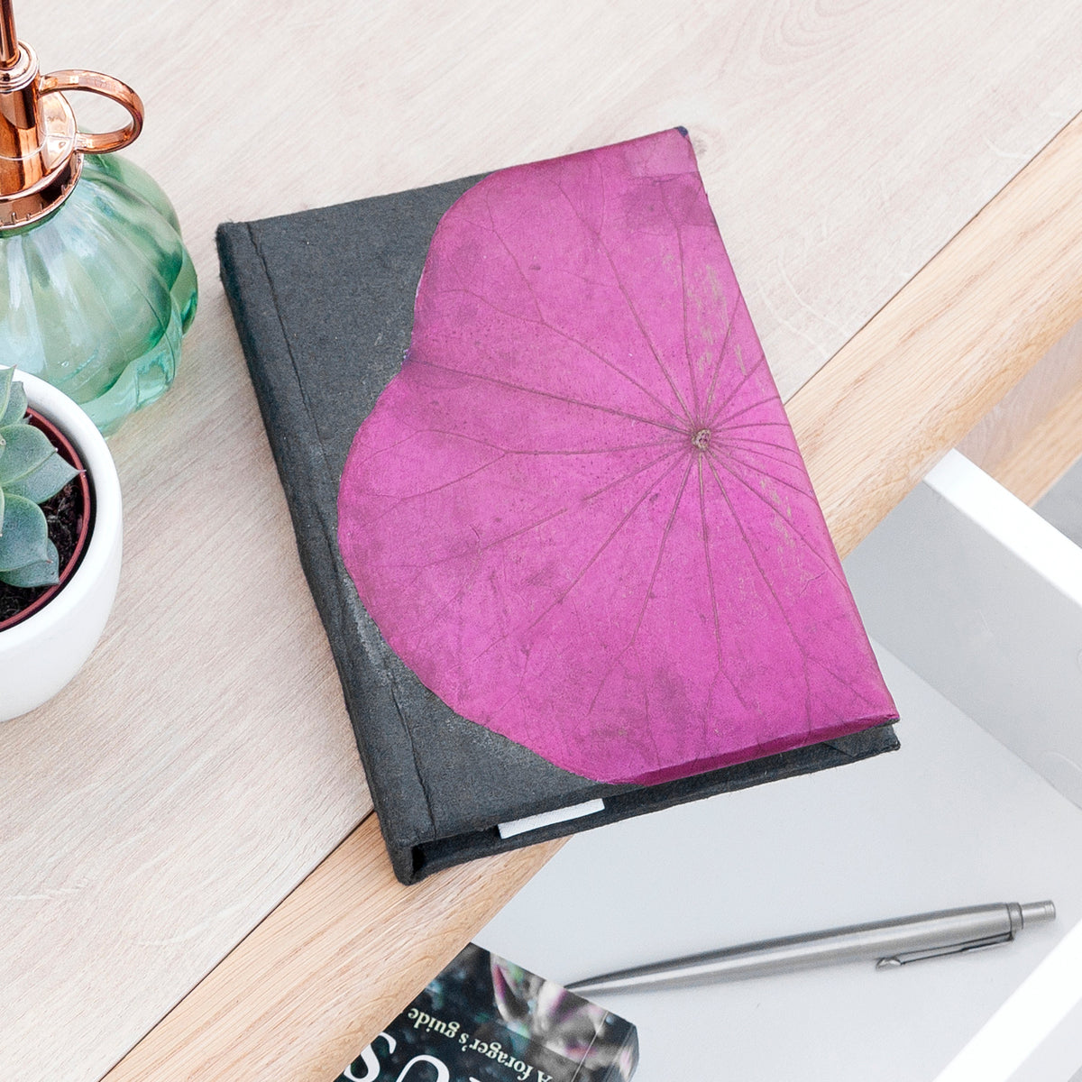 A6 Vegan Leather Lotus Leaf Notebook