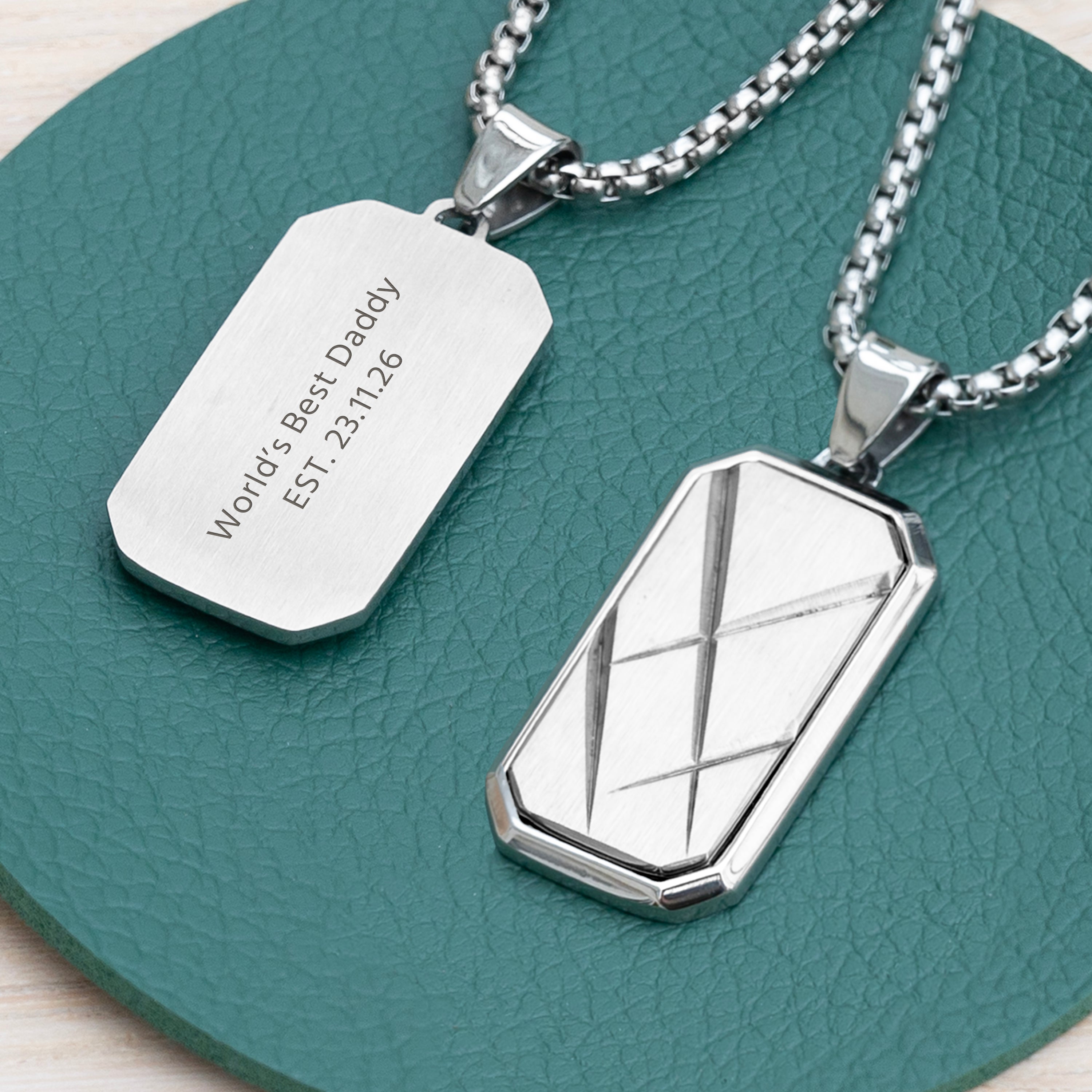 Personalised Men’s Contemporary Silver Dog Tag Necklace