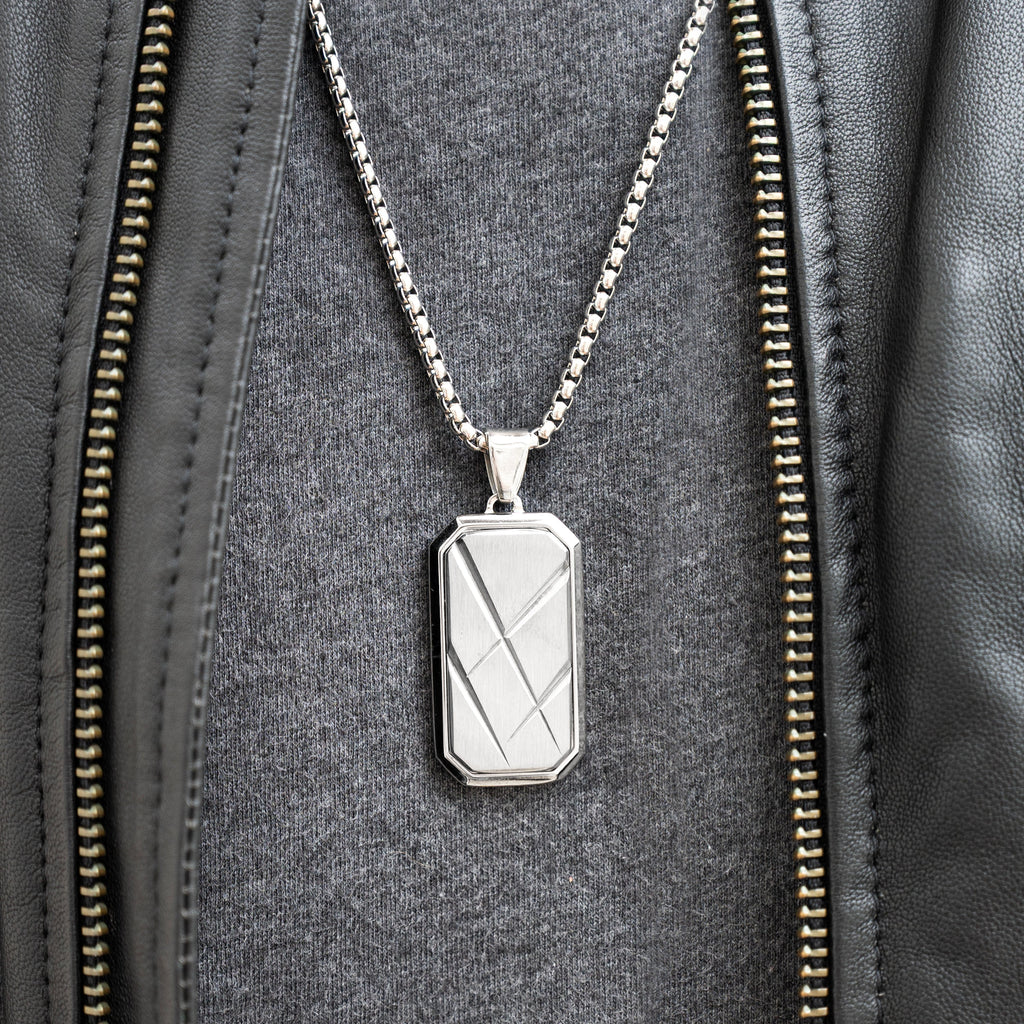 Personalised Men’s Contemporary Silver Dog Tag Necklace
