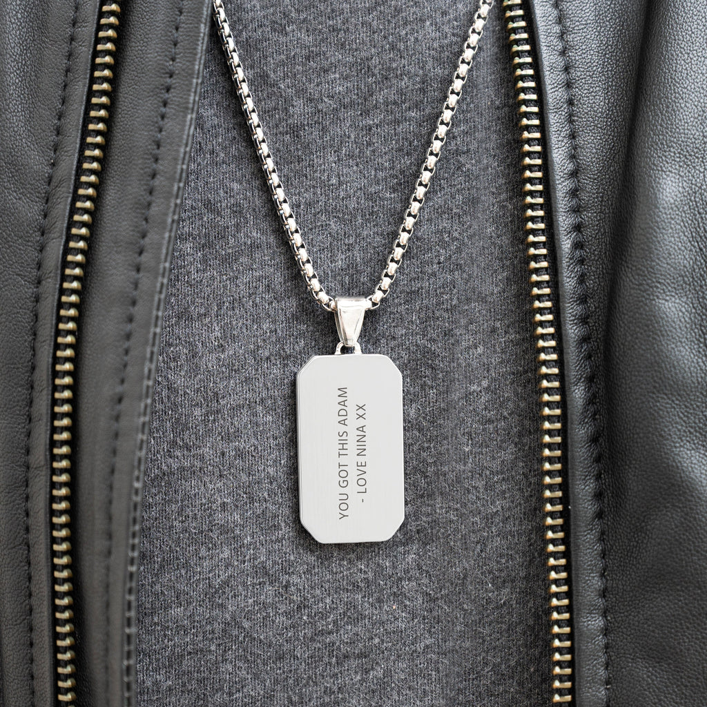 Personalised Men’s Contemporary Silver Dog Tag Necklace