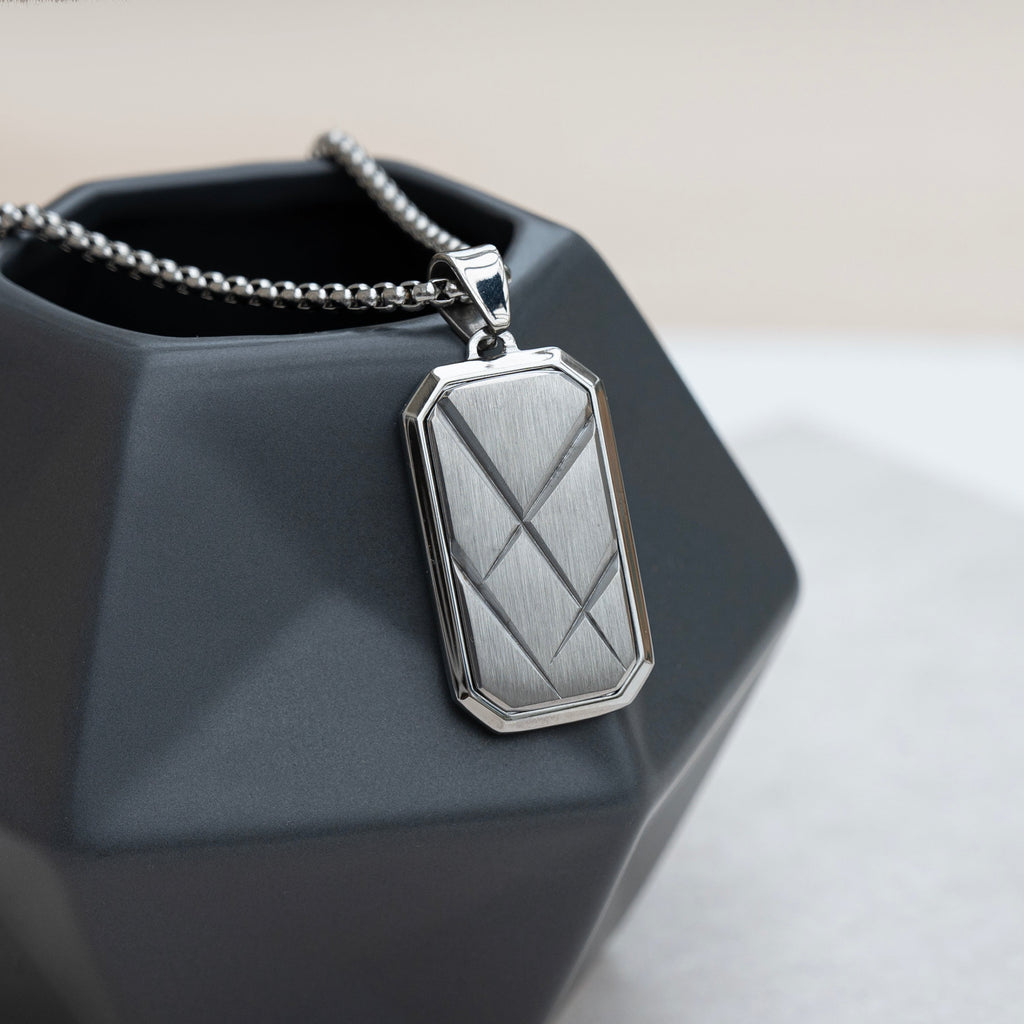 Personalised Men’s Contemporary Silver Dog Tag Necklace