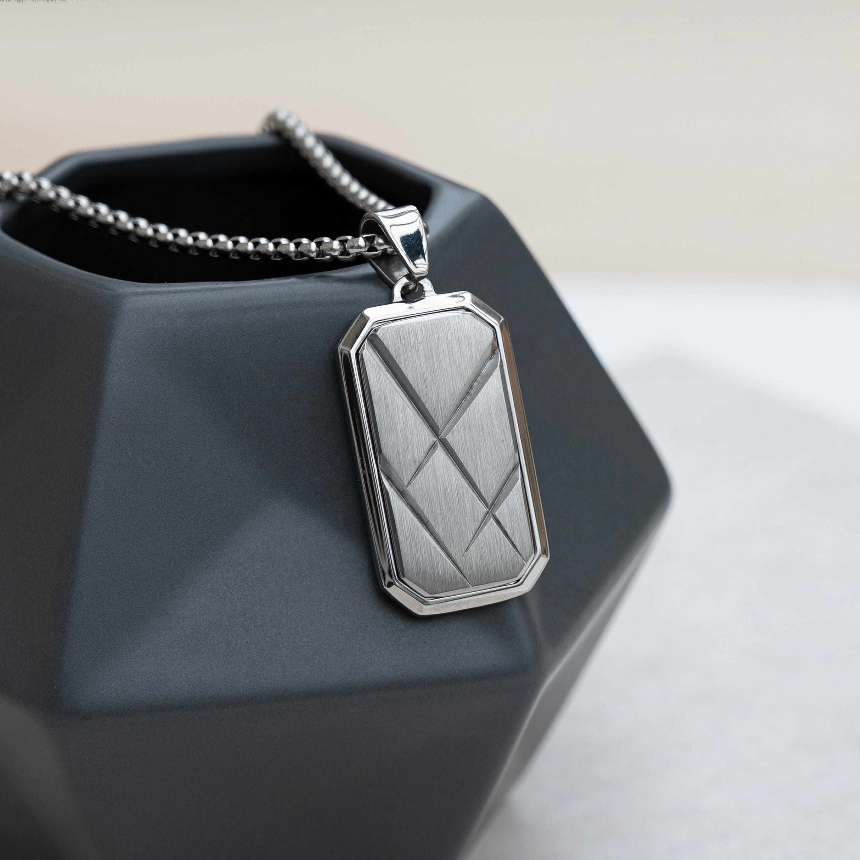 Personalised Men’s Contemporary Silver Dog Tag Necklace