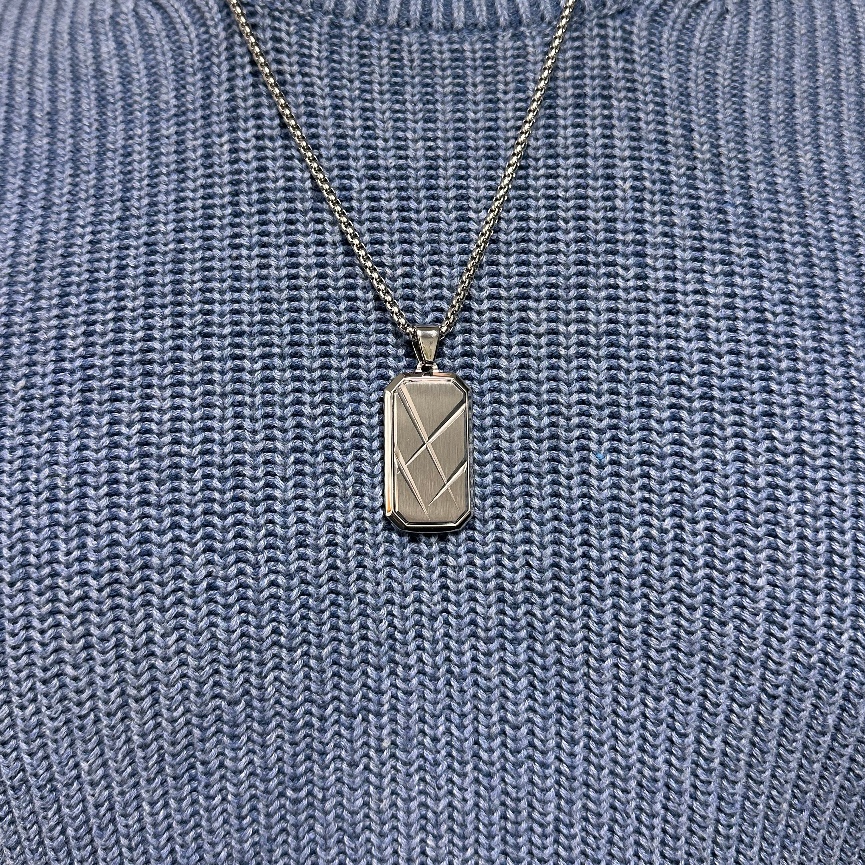 Personalised Men’s Contemporary Silver Dog Tag Necklace