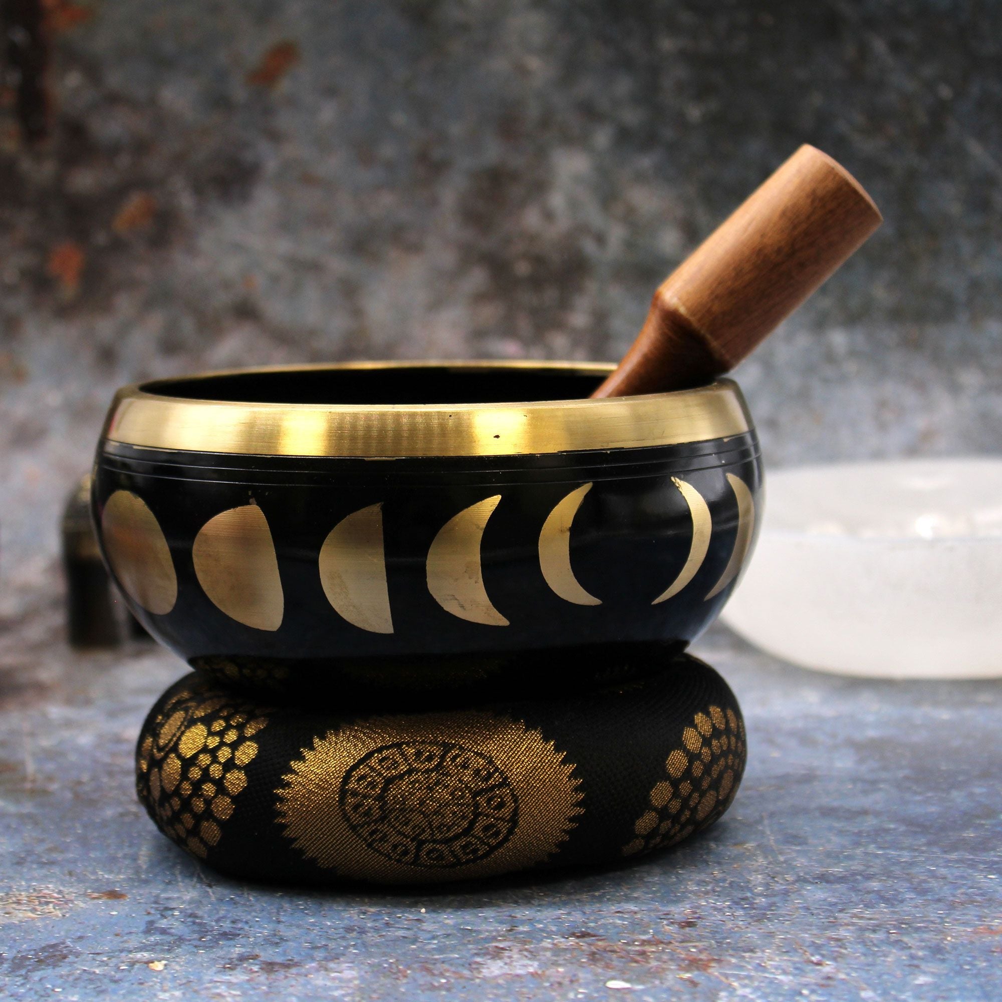 Large Moon Phase Singing Bowl Set- Black