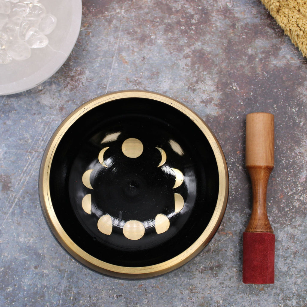 Large Moon Phase Singing Bowl Set- Black