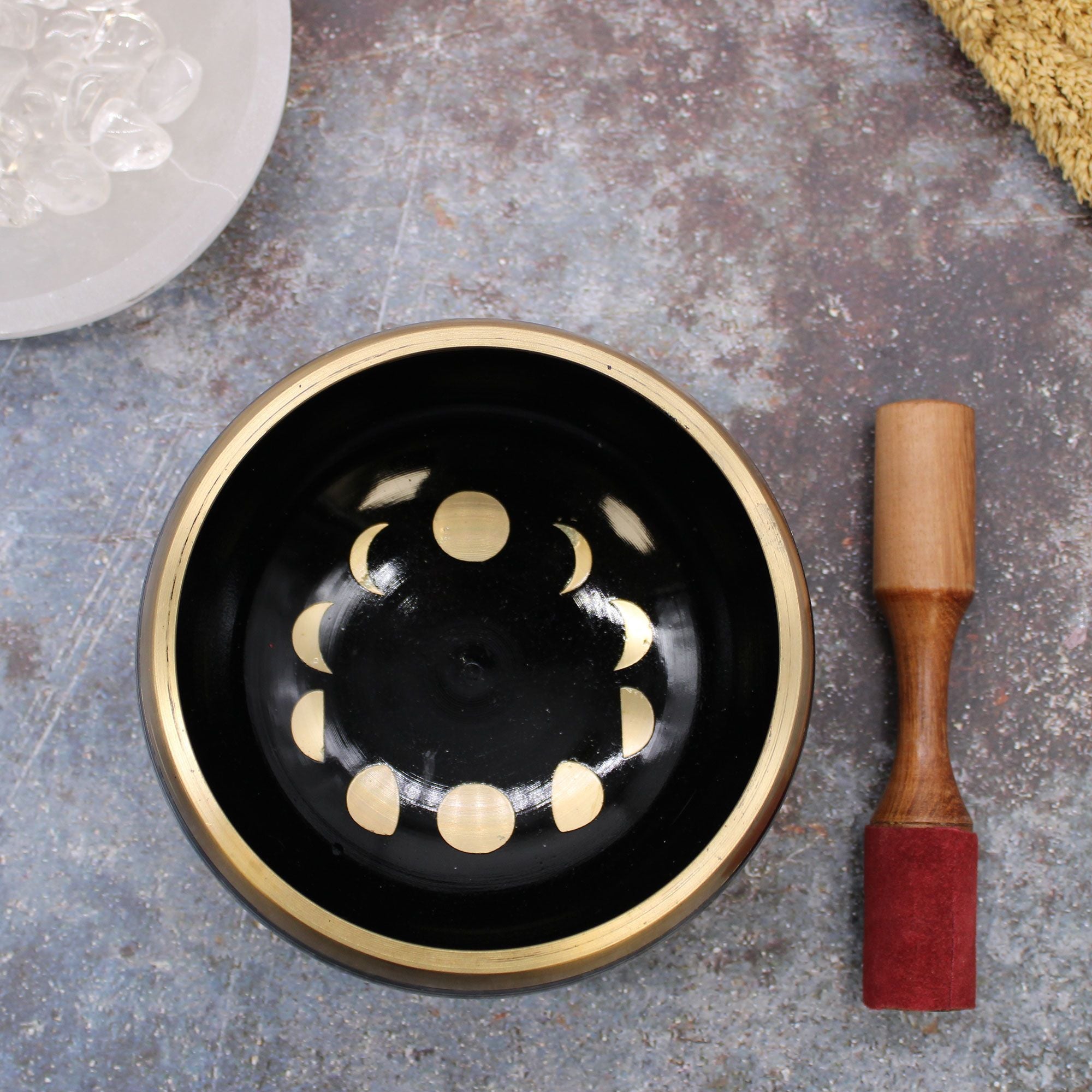 Large Moon Phase Singing Bowl Set- Black