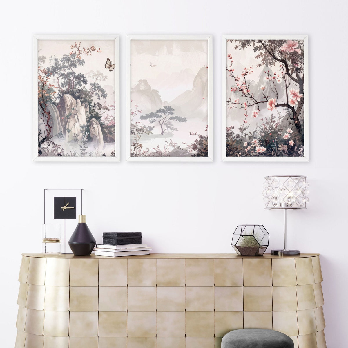 Living Room Picture Wall | Set of 3 Chinoiserie Wall art Prints