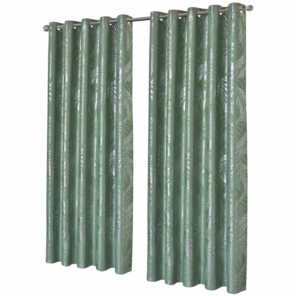 Leaf Sage Green Sparkle Blackout Curtains