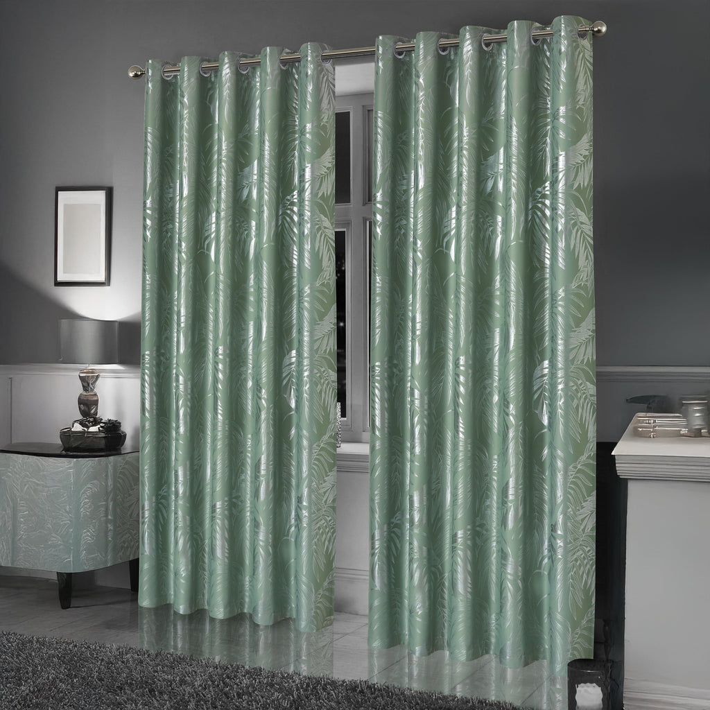 Leaf Sage Green Sparkle Blackout Curtains