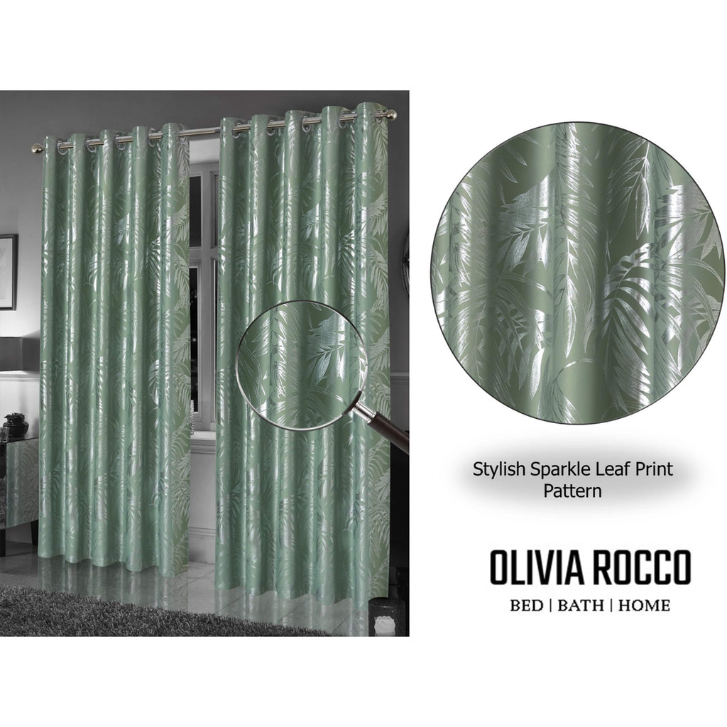 Leaf Sage Green Sparkle Blackout Curtains