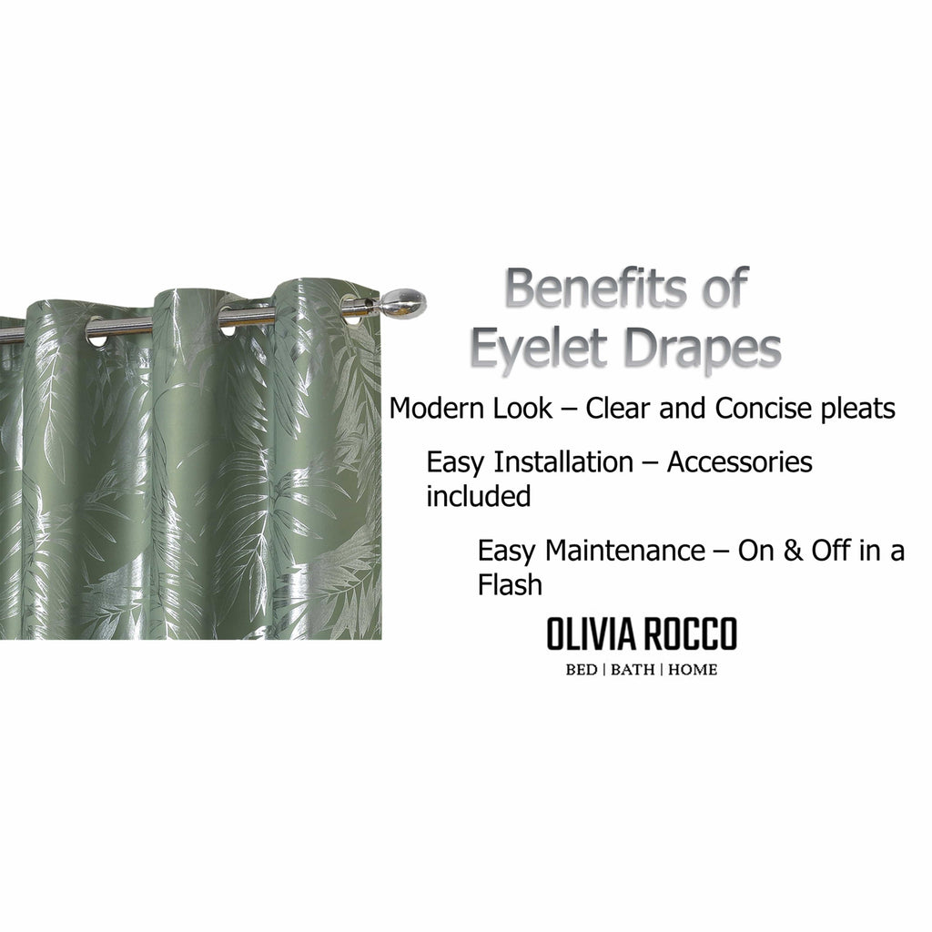 Leaf Sage Green Sparkle Blackout Curtains