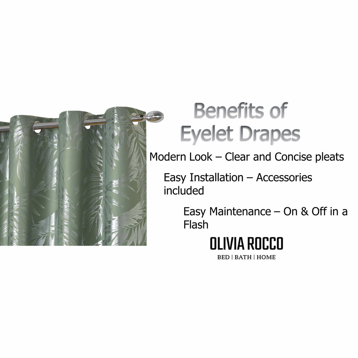 Leaf Sage Green Sparkle Blackout Curtains