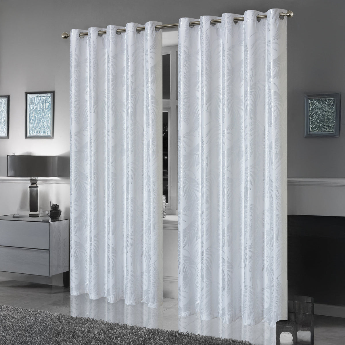 Leaf White Sparkle Blackout Curtains