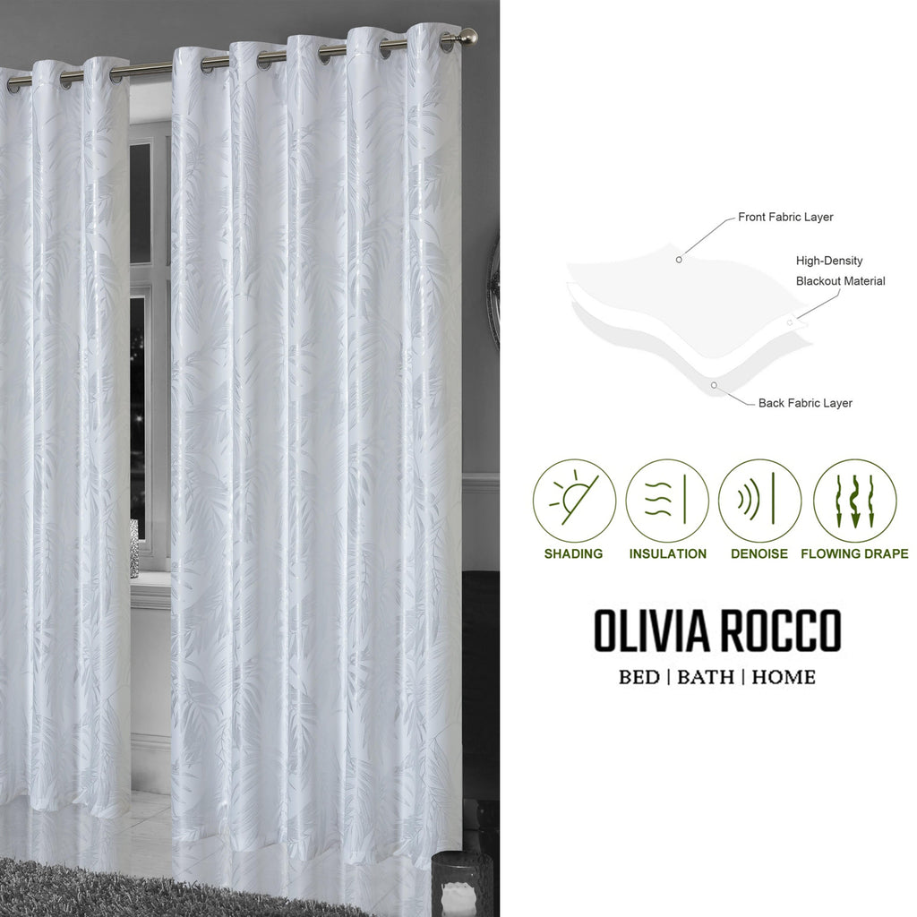 Leaf White Sparkle Blackout Curtains