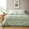 Pintuck Sage Green Microfibre Duvet Cover Set With Pillowcases