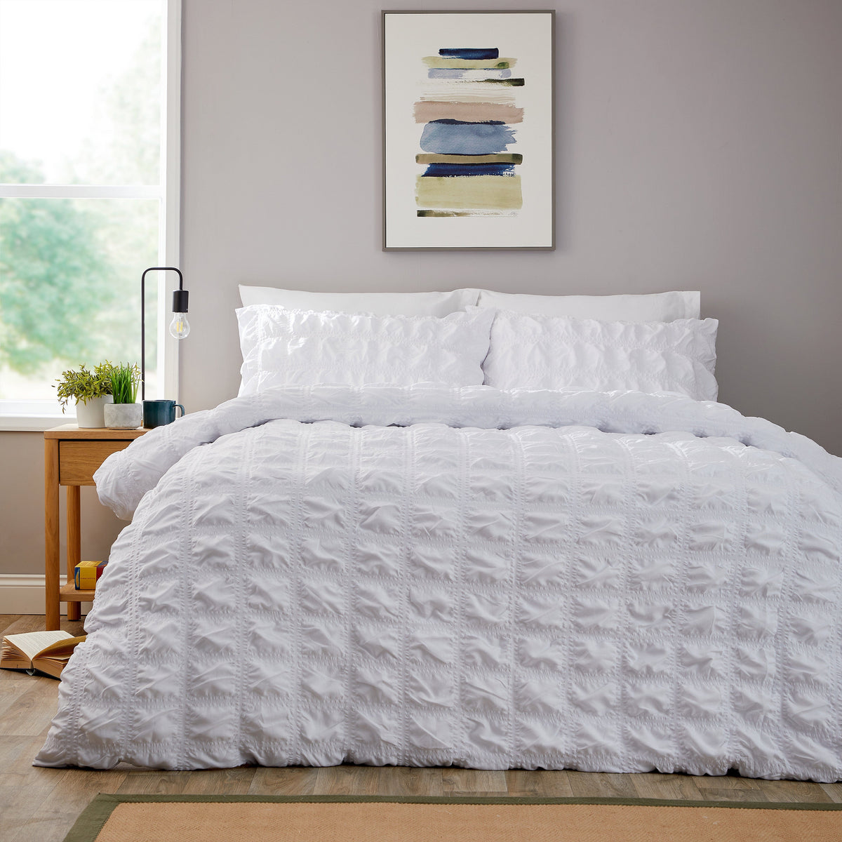 Duvet Cover Set Microfibre Quilted White With Pillowcases