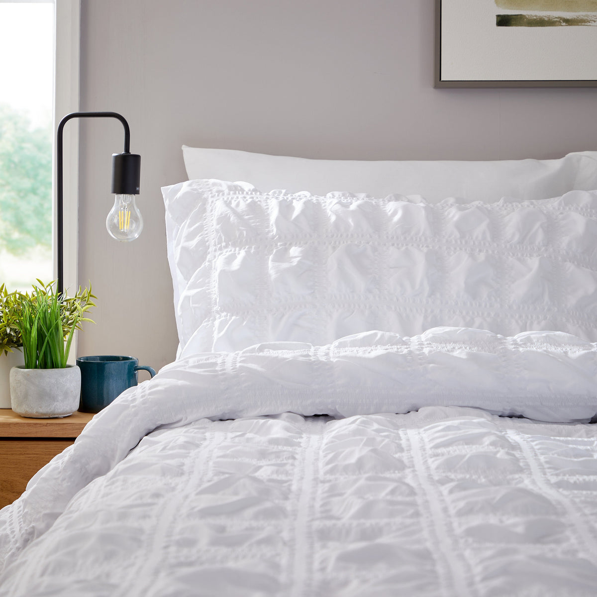 Duvet Cover Set Microfibre Quilted White With Pillowcases