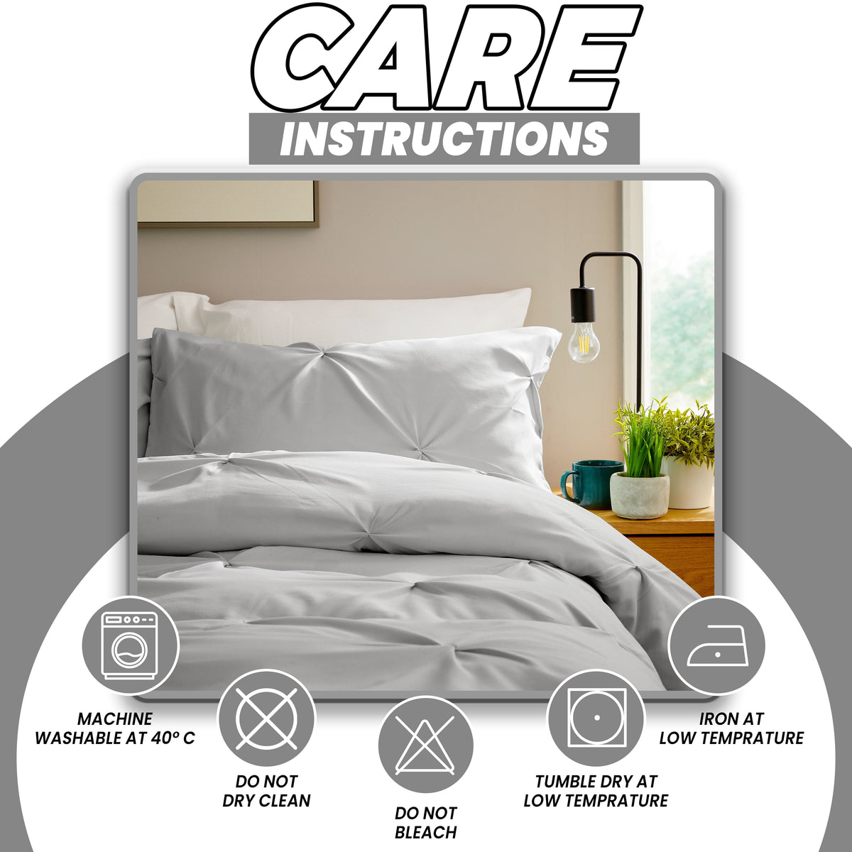 Pintuck Grey Microfibre Duvet Cover Set With Pillowcases