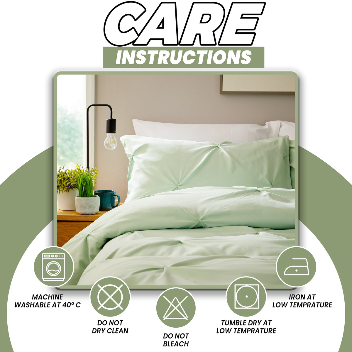 Pintuck Sage Green Microfibre Duvet Cover Set With Pillowcases