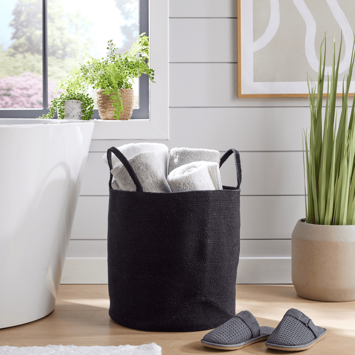 Large Woven Cotton Laundry Basket With Handles Durable Rope Storage Bin