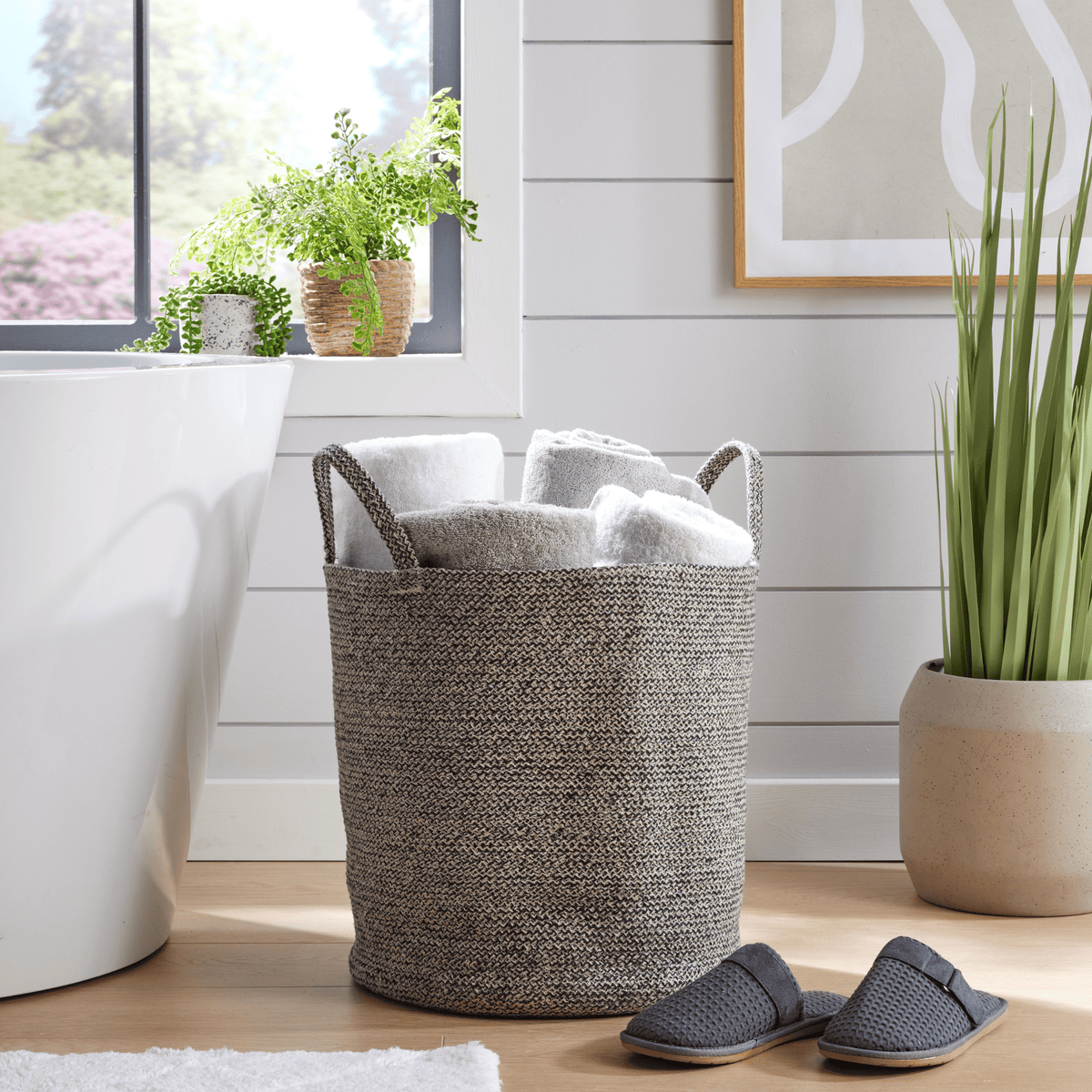 Large Woven Cotton Laundry Basket With Handles Durable Rope Storage Bin